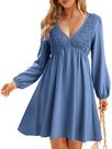 Vestido BerryGo Babydoll Smocked Top Flow de manga comprida azul M