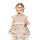 Vestido Body Bebês Cotton Amêndoa Bordado Flores Corte a Laser Milon Tamanho:G (6-9 meses)