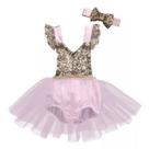 Vestido Body Fantasia Princesas Para Bebês com Saia de Tule e Busto Paetê
