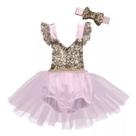 Vestido Body Fantasia Princesas Para Bebês com Saia de Tule e Busto Paetê