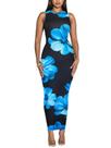 Vestido Bodycon longo de verão Sumche com estampa floral azul XXL feminino Vestido Bodycon longo de verão Sumche com estampa floral azul XXL feminino