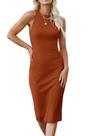 Vestido Bodycon Midi Regata Sem Mangas Vermelho Tijolo PRETTYGARDEN XL