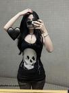 Vestido Bodycon Sem Mangas Com Estampa De Caveira Gótica Para Mulheres, Estilo Cyber Punk Harajuku
