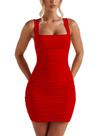 Vestido BORIFLORS Bodycon Mini franzido sem mangas vermelho M Vestido BORIFLORS Bodycon Mini franzido sem mangas vermelho M