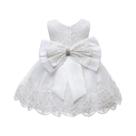 Vestido Branco Elegante Para Meninas Com Laço Grande Para Natal, Dama De Honra, Batizado E Baile De