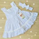 Vestido Branco Pompom + faixinha de cabelo
