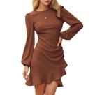 Vestido Byinns 2024, suéter de malha Bodycon, mini babado, bainha, marrom