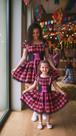 Vestido caipira mãe e filha xadrez pink luxo