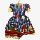 vestido caipira poa azul com vermelho - 1 a 4 anos