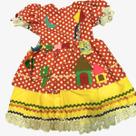 Vestido caipira poa vermelho com amarelo - 1 a 4 anos