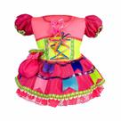 Vestido Caipirinha Junino Bebê 0 á 2 Anos Rosa Neon Com Bolsa