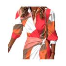 Vestido Camisa Elegante De Verão Com Estampa Grande E Amarração Para Mulheres, Caimento Generoso