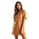 Vestido Camisetão Alongado Oversized Caramelo