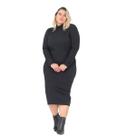 Vestido Canelado Feminino Plus Size Manga Longa