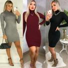 vestido canelado gola alta e manga longa-tamanho unico vestido canelado gola alta e manga longa-tamanho unico