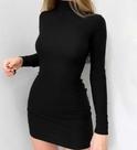 Vestido canelado gola alta manga longa
