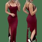 Vestido Canelado Longo com Fenda Lateral de Alcinha Varias Cores Disponivel