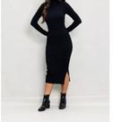 Vestido canelado manga longa,com fenda