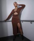 Vestido canelado MIDI com abertura