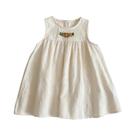 Vestido Casual Bege E Verde Para Meninas, Decote Redondo, Bordado De Flores, Sem Mangas, Estilo
