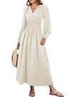Vestido casual BLENCOT com babados, manga comprida, decote em V, branco para mulheres