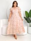 Vestido Casual Bordado Festa Lese 3D Casamento Convidada Madrinha Cor:RosaTamanho:G1