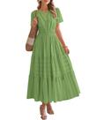 Vestido casual BTFBM feminino, verão 2025, decote em V, cintura elástica