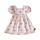 Vestido Casual De Verão Para Meninas Com Estampa De Laço, Roupas Fofas Para Crianças De 3 a 7 Anos
