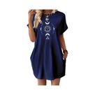 Vestido Casual De Verão plus Size Para Mulheres Com Estampa De Sol, Lua E Planetas, Decote Redondo E