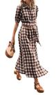 Vestido CHARTOU de verão xadrez de manga curta para mulheres