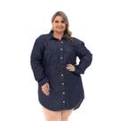 Vestido Chemise Jeans Plus Size Camisão Jeans Cinto Cintura.
