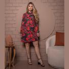 Vestido Chemise Liso Estampado Manga Longa com Botões Frontais -