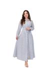 Vestido Chemise Longo Listrado Manga Comprida Com Botões