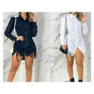 Vestido Chemise Manga Longa Com Franzido Frontal Lançamento