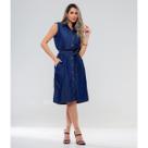 Vestido Chemise Midi em Linho e no Jeans Feminino com Fechamento Frontal em Botões, Acompanha cinto e Bolsos - M - Bege