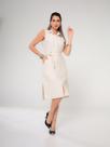 Vestido Chemise Midi Linho Feminino com Fechamento Frontal em Botões, Acompanha cinto e Bolsos