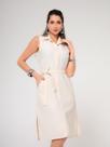 Vestido Chemise Midi linho Feminino com Fechamento Frontal em Botões, Acompanha cinto e Bolsos Laterais