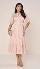 Vestido Chemise Midi Rosê com Guipir e Gola Padre Fascinius -