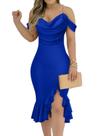 Vestido CHICME Cold Shoulder Midi com babados na bainha azul L