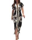 Vestido CHICME Justo de Verão com Estampa Floral, Decote V, Preto, Tam P