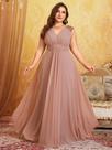Vestido Chiffon plus Size Com Decote Em V, Sem Mangas, Com Apliques De Lantejoulas Unithorse