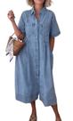 Vestido Chouyatou Camisa jeans feminina de manga curta, midi, azul claro Vestido Chouyatou Camisa jeans feminina de manga curta, midi, azul claro