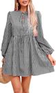 Vestido Chunersha Gingham de manga comprida Babydoll Mini preto Vestido Chunersha Gingham de manga comprida Babydoll Mini preto