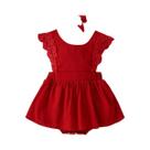 Vestido Clássico De Verão Para Menina, Cor Pura, Fofo, Para Férias Ao Ar Livre, Com Faixa De Cabelo