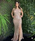 Vestido Com Brilho Luxo Cor Beje, Com Muito Brilho Tam G
