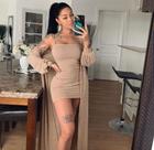 Vestido Com Cardigan Caqui Tamanho M