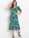 Vestido com Faixa Folhagem Verde TAM 42