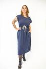 Vestido Comfort Midi Moletinho com Bolso Abertura nos Lados Azul