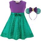 Vestido Costume Funna Mermaid para meninas de 5 a 6 anos com faixa de cabeça