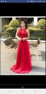 Vestido crepe sifon longo com tule na lateral